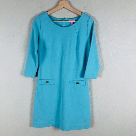Lilly Pulitzer Dresses & Skirts - LILLY Pulitzer Dress Blue Turquoise Shift Knee Length Zip Versatile Size Small